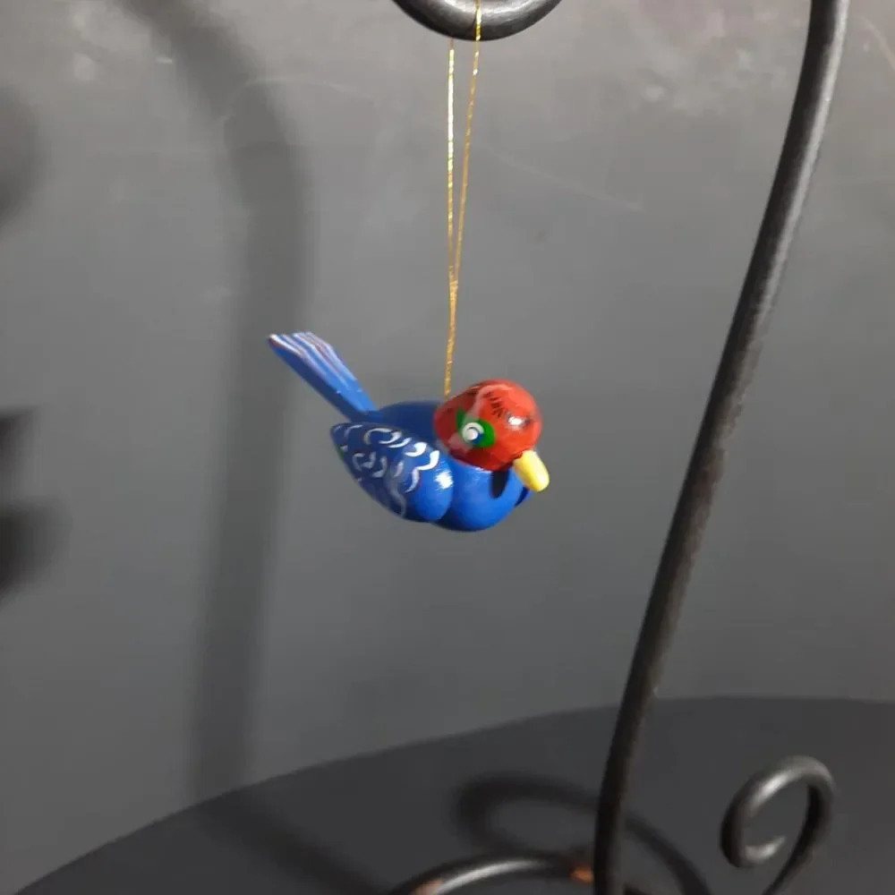 Vintage Hand-Painted‎ Wooden Bird Christmas Ornament Folk Art